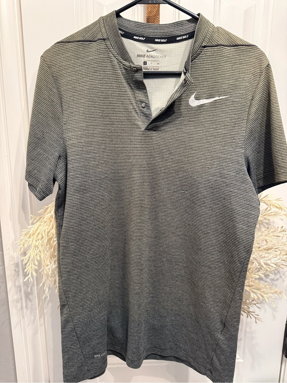 Nike Men’s Charcoal Striped Polo with White Swoosh